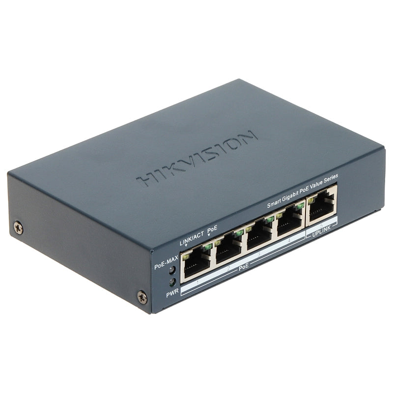 HIKVISION DS-3E1505P-EI/M - SWITCH 4PT GIGABIT POE + 1PT GIGABIT RJ45, 45W