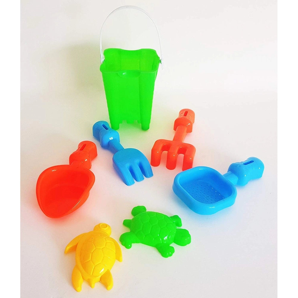 Trade Shop - Set Secchiello Paletta Rastrello Formine Setaccio Sabbia Gioco Spiaggia Mare Bimbi -