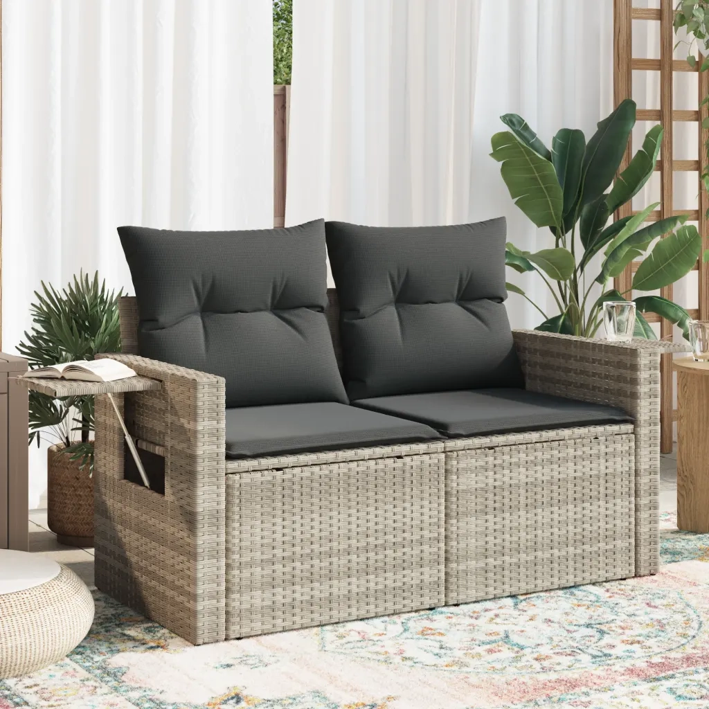Divano da Giardino con Cuscini 2 Posti Grigio Chiaro Polyrattan 366185