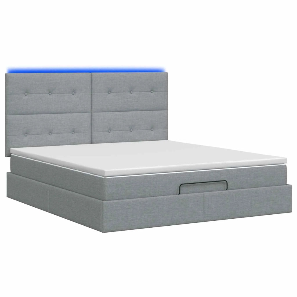 Letto Ottomano con Materasso e LED Grigio Chiaro 140 x 190 cm 3458069