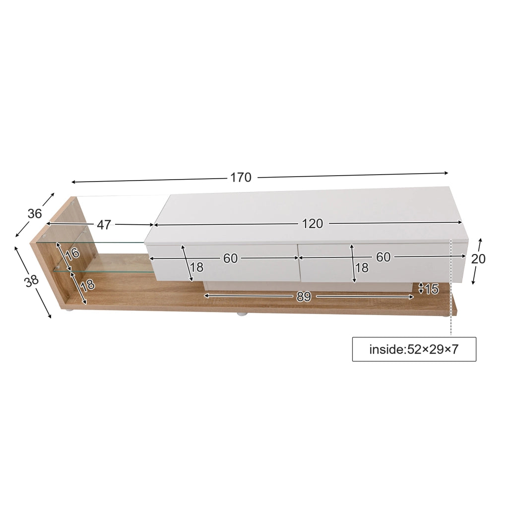 Mobile TV combinato - Zephmum - Bianco lucido e legno, LED regolabili