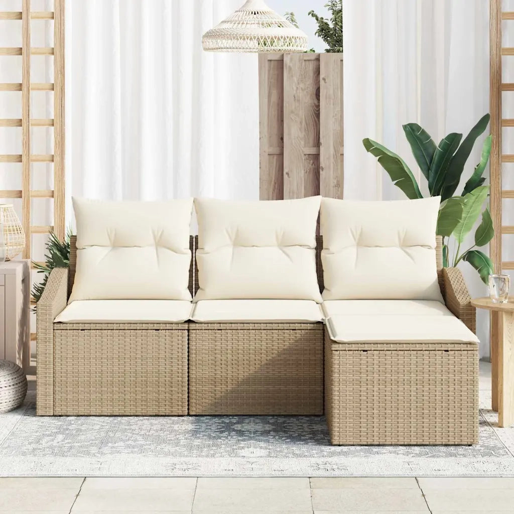 Set di divani con cuscino 4 pcs Beige e Crema polyrattan 3355340