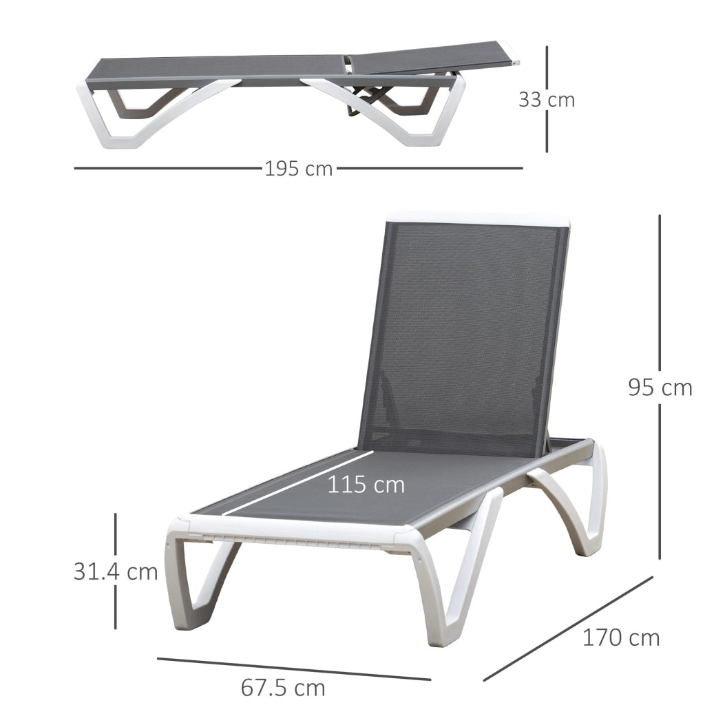 Lettino Prendisole Reclinabile con Rotelle ¨C Xylo ¨C Grigio e Bianco 195x67.5x33 cm