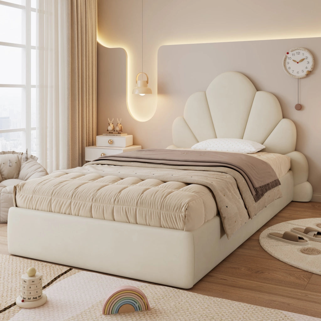 LETTO Singolo 90x200 cm Velluto Beige
