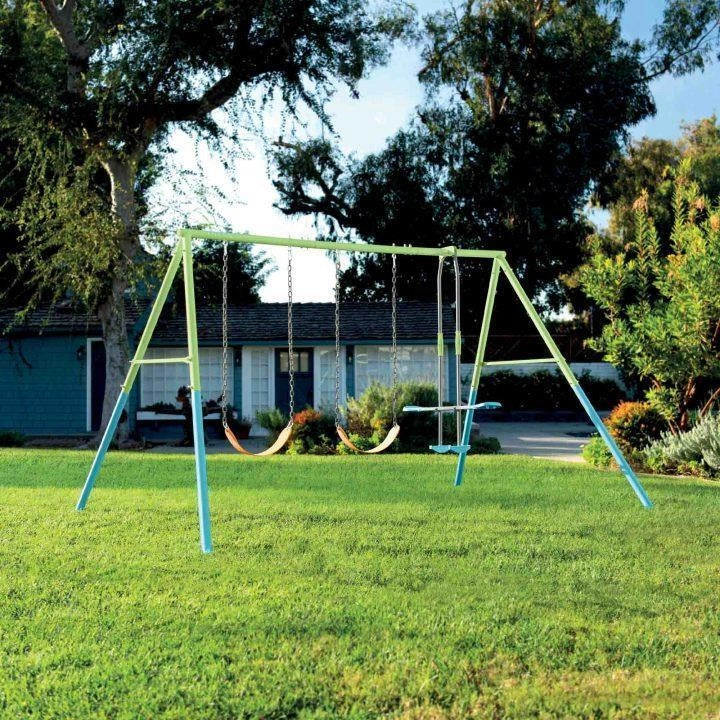 Intex 44121 Set Altalene 3 Funzioni Acciaio Galvanizzato 2 Seggiolini e Dondolo per Bambini 3-10 Anni colore Verde Blu