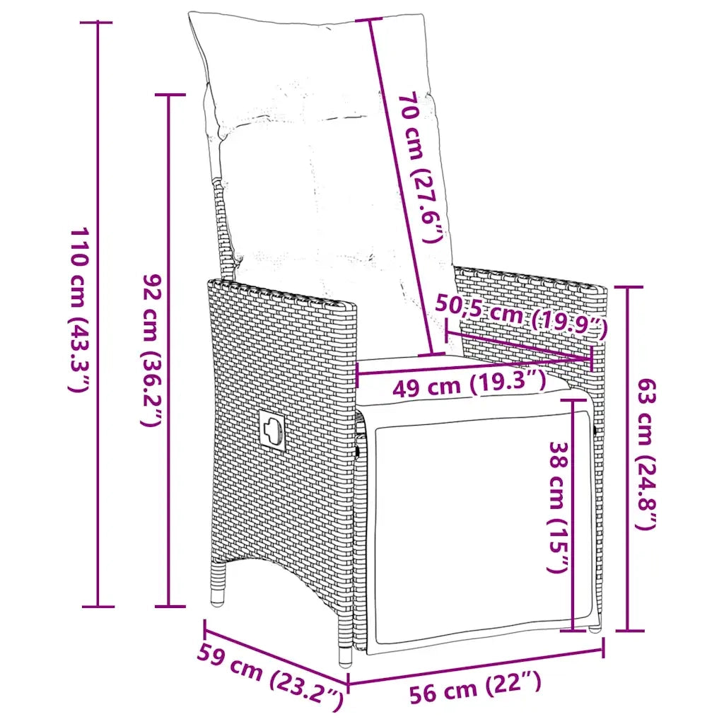Set da Pranzo da Giardino 9 pz con Cuscini Nero in Polyrattan 3276862