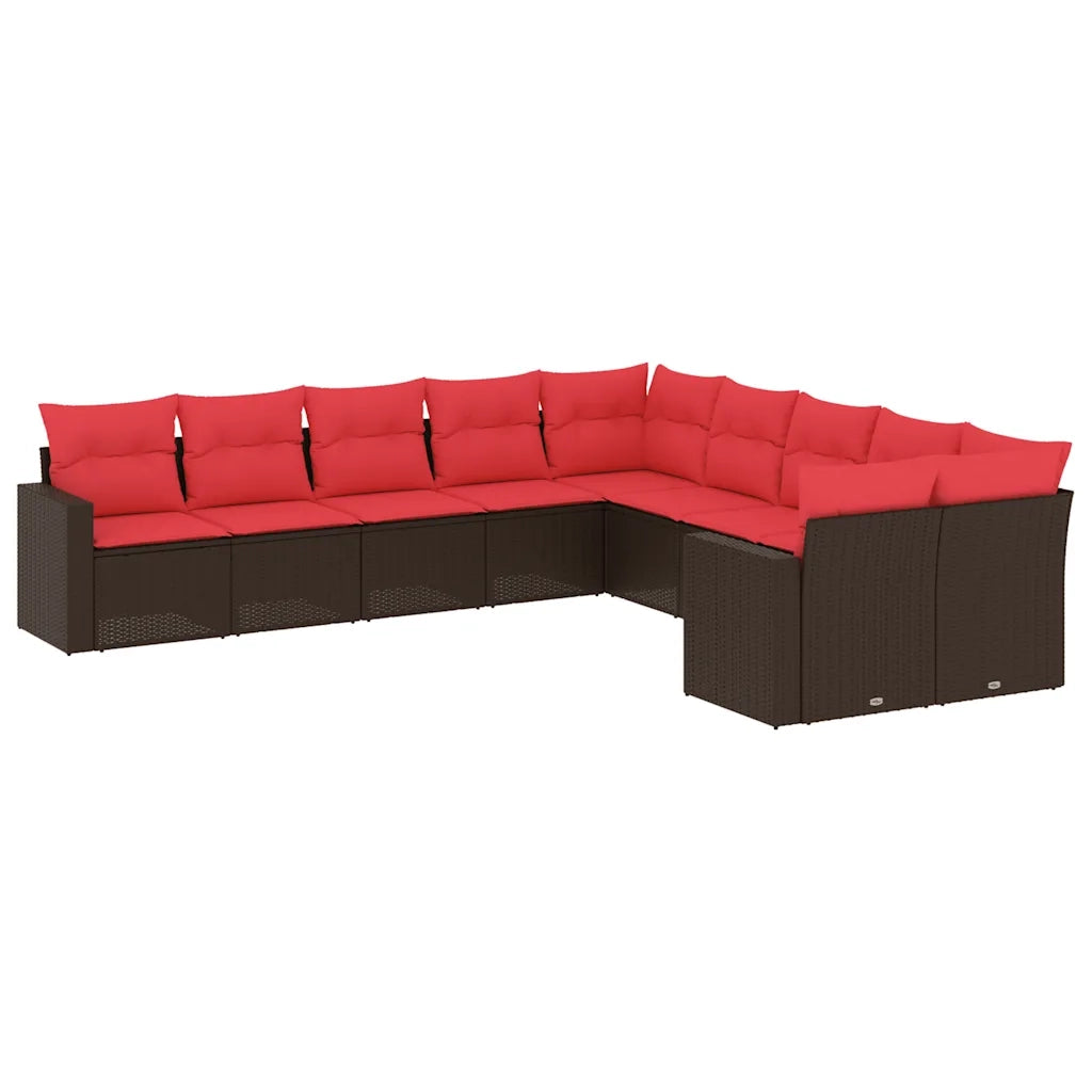 Set Divani da Giardino 10pz con Cuscini in Polyrattan Marrone 3219504