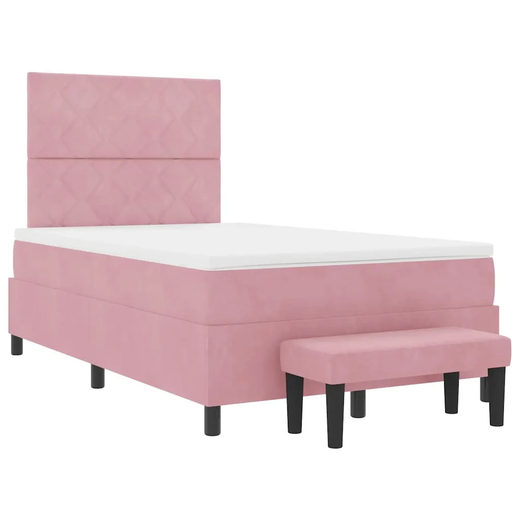 Letto a molle con materasso Rosa 120 x 200 cm Velluto