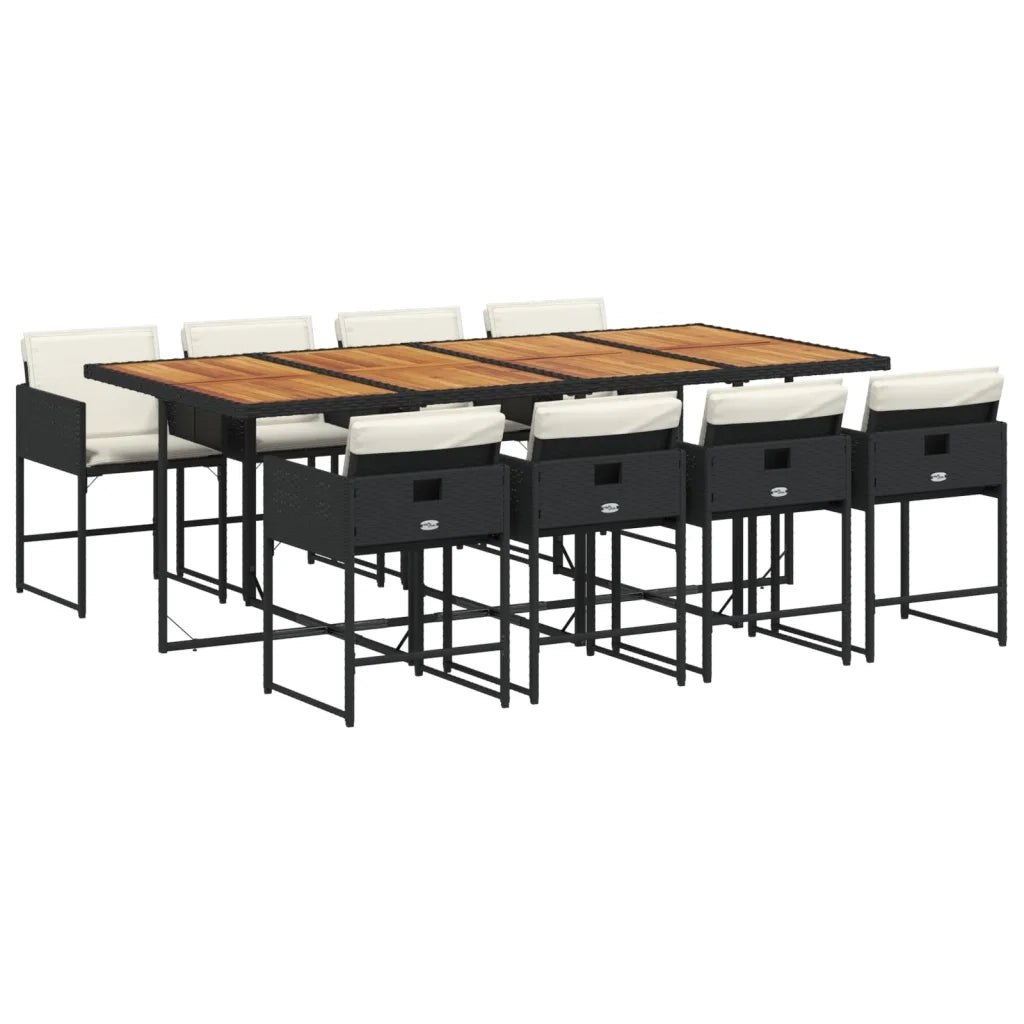 Set da Pranzo da Giardino 9 pz con Cuscini Nero in Polyrattan 3278054