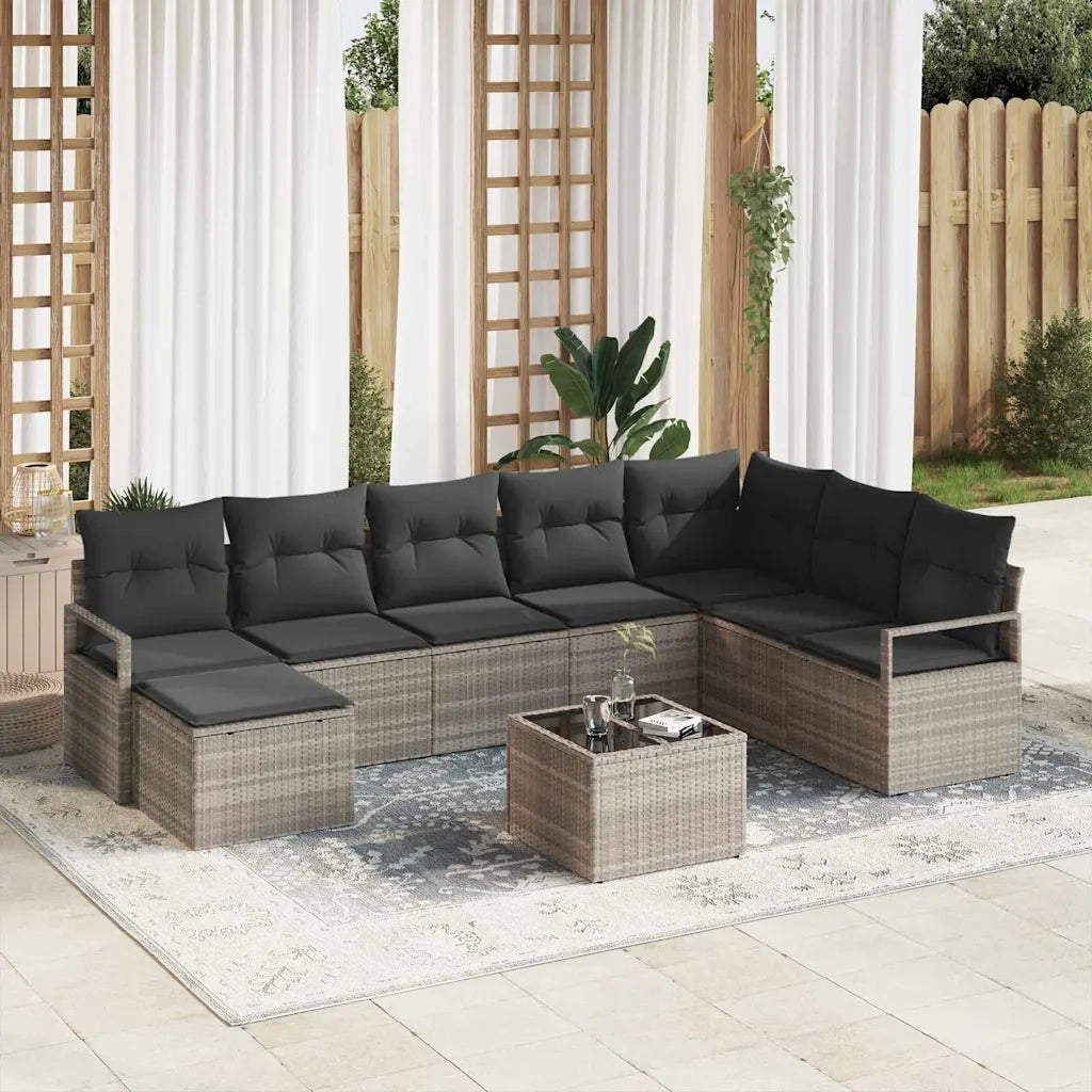 Set di divani con cuscino 9 pcs Grigio chiaro polyrattan
