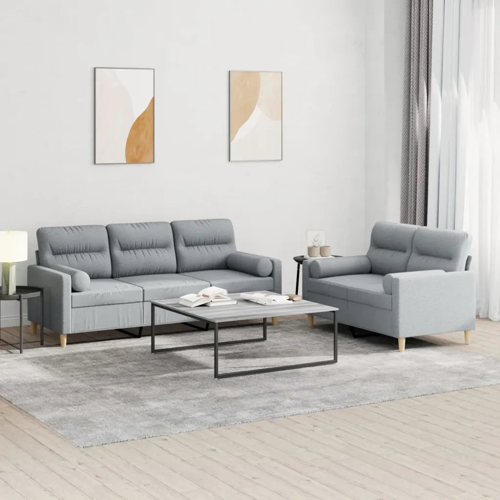 Set Divani 2 pz con Cuscini Grigio Chiaro in Tessuto