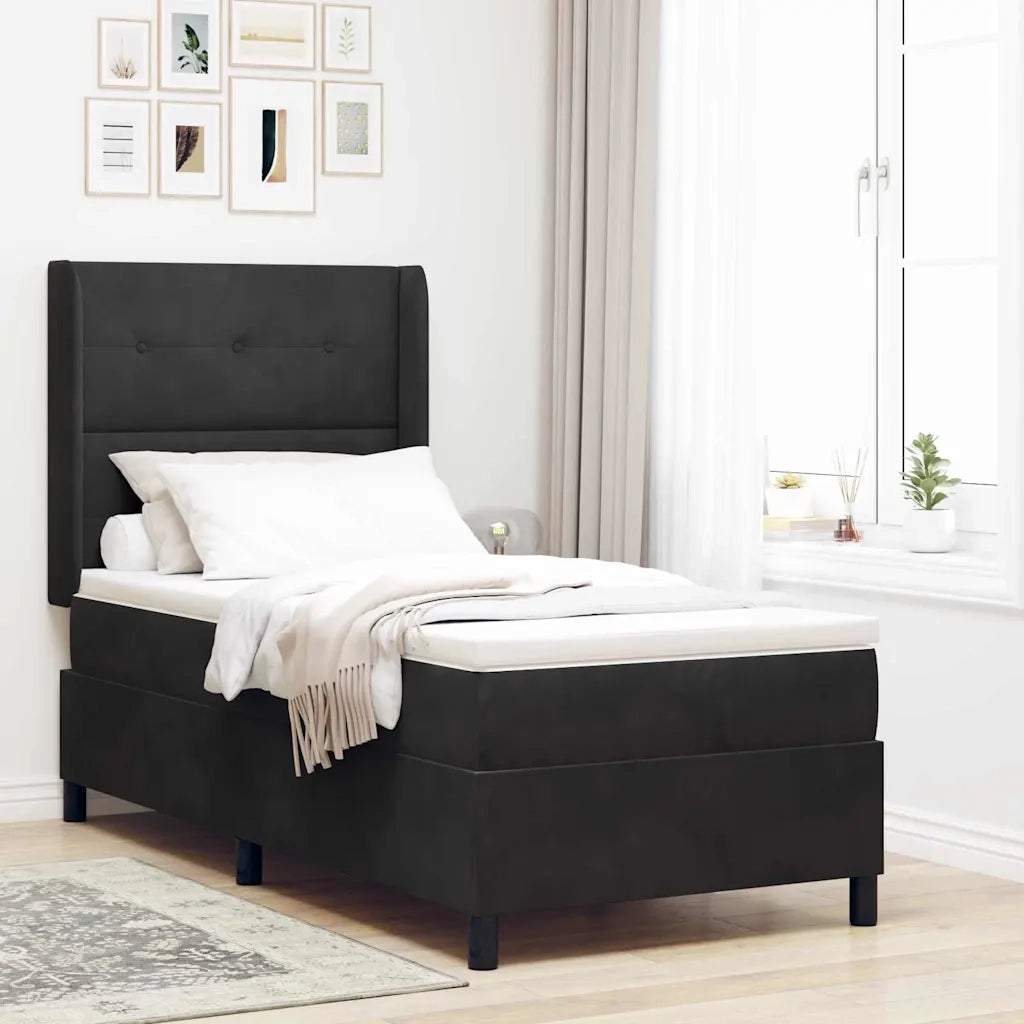 Letto a molle con materasso con led Nero 90 x 190 cm Velluto