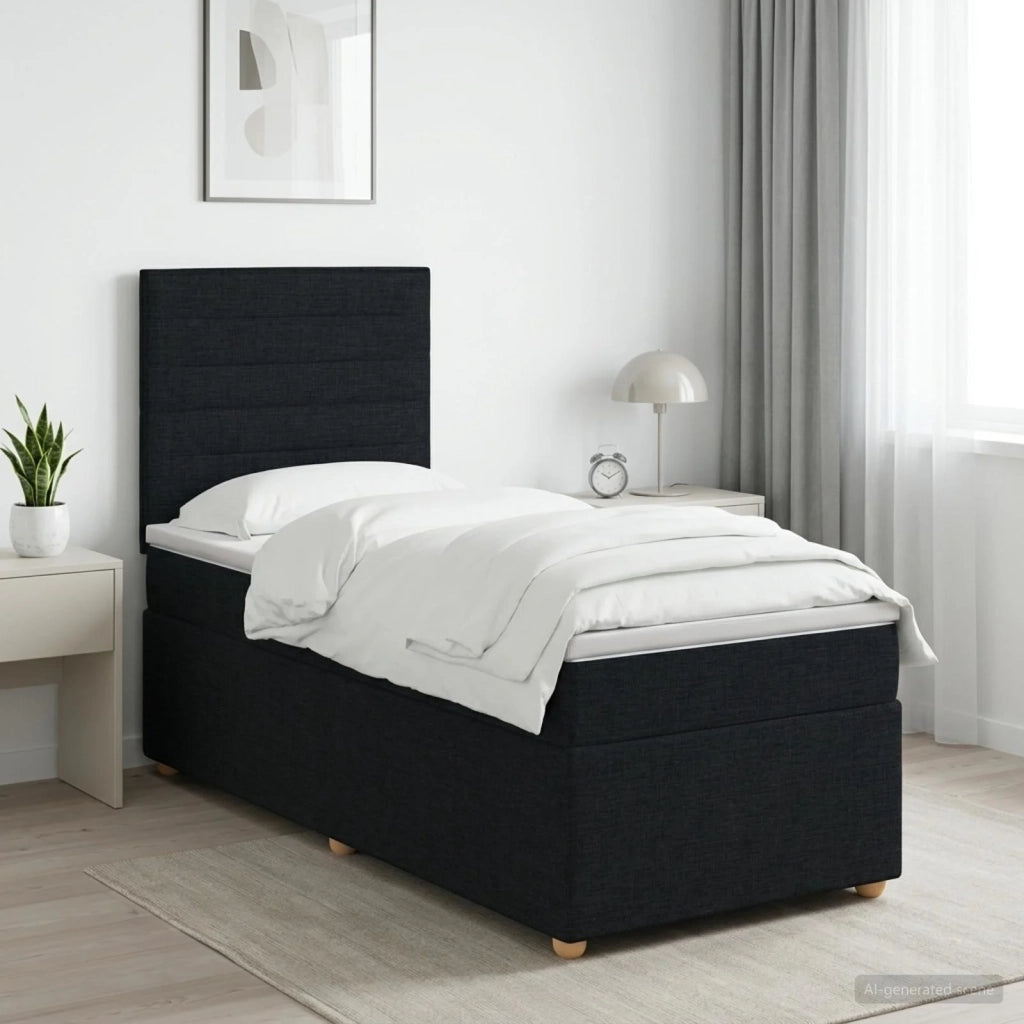 Letto box spring con materasso Nero 90 x 200 cm Tessuto 3455254