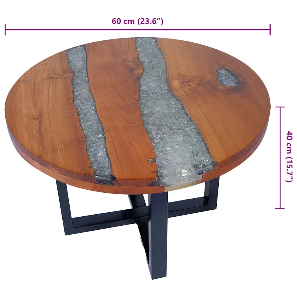 Tavolino da Salotto-Tavolino da soggiorno-Tavolo in Legno di Teak e Resina 60 cm