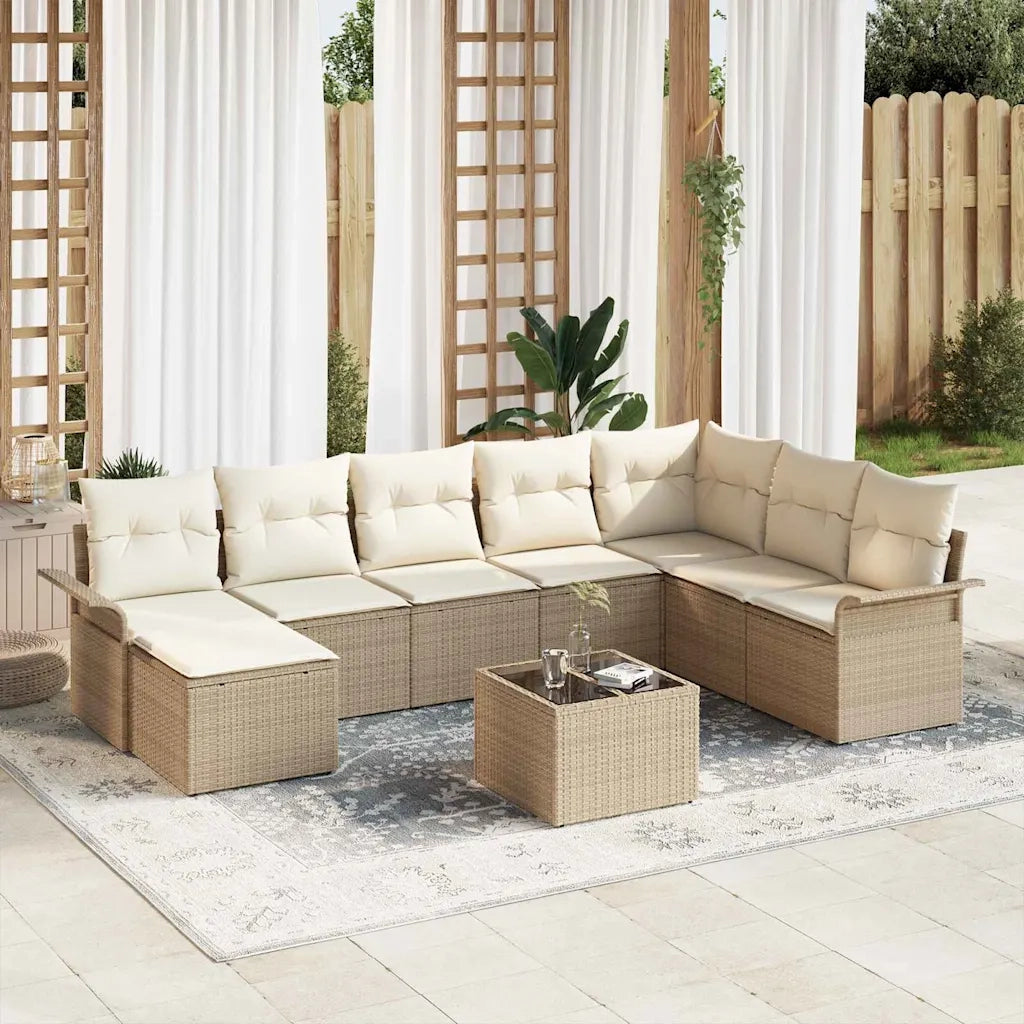 Set Divano da Giardino con cuscino 9 pcs Beige polyrattan