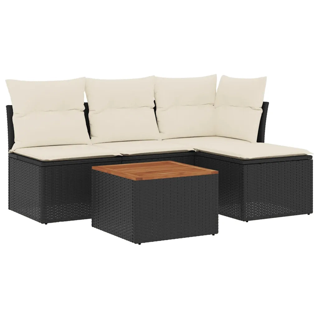 Set Divani da Giardino 5 pz con Cuscini in Polyrattan Nero 3255923