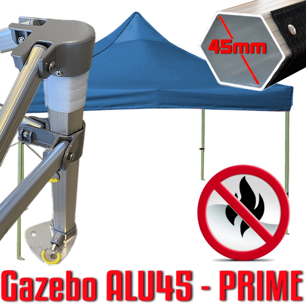 Gazebo 3x3 m blu certificato IGNIFUGO SENZA laterali pieghevole alluminio piantone esagonale 45mm portatile estendibile richiudibile estensibile acciaio per fiere eventi stand chiosco tenda tendone mercato mercatino