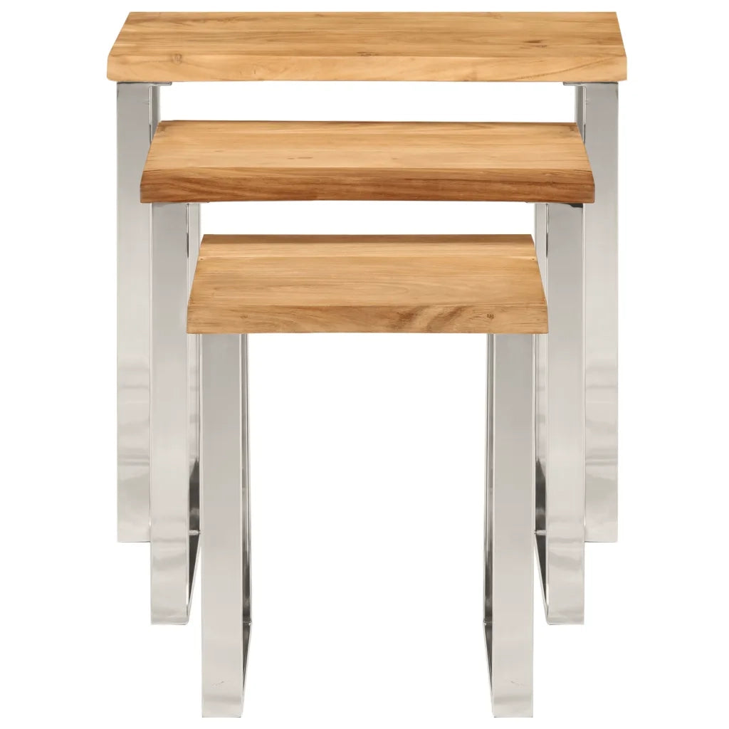 Tavolini a Incastro 3 pz Bordi Vivi in Legno Massello di Acacia 372761