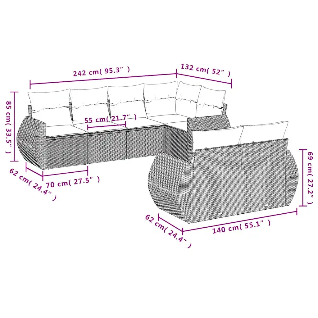 Set Divani da Giardino 7 pz con Cuscini Marrone in Polyrattan 3253950
