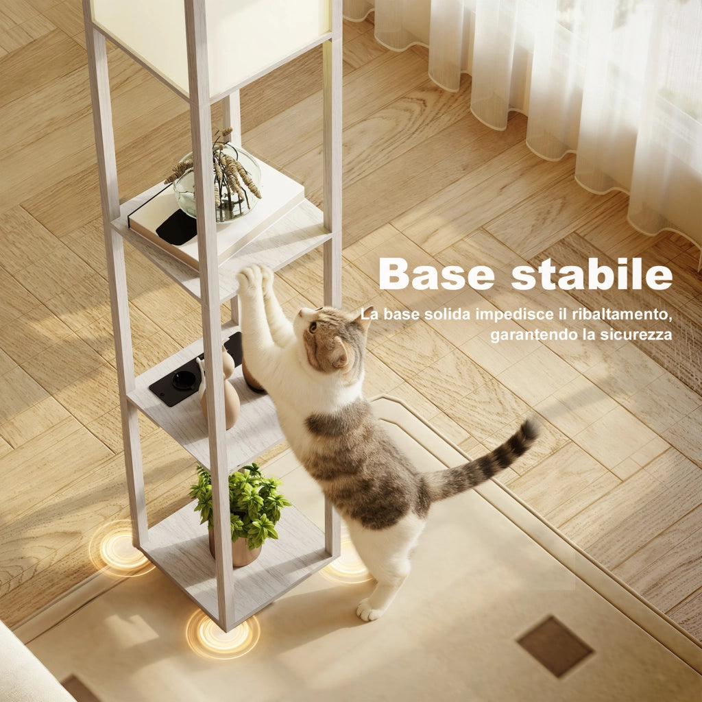 Lampada da Terra con Ripiani e USB ¨C Minimal ¨C Bianco e Rovere