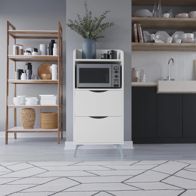 Mobile Multiuso Contenitore con 2 Cassetti e 1 Ripiano Bianco 60x36x136 cm