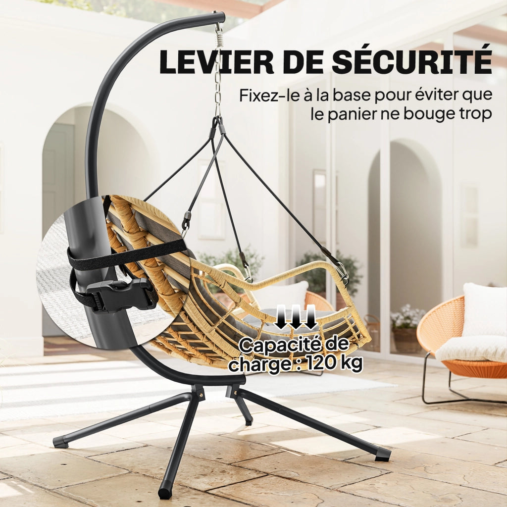 Poltrona sospesa con supporto in resina intrecciata ¨C Xylo ¨C grigio con cuscino e regolazione altezza