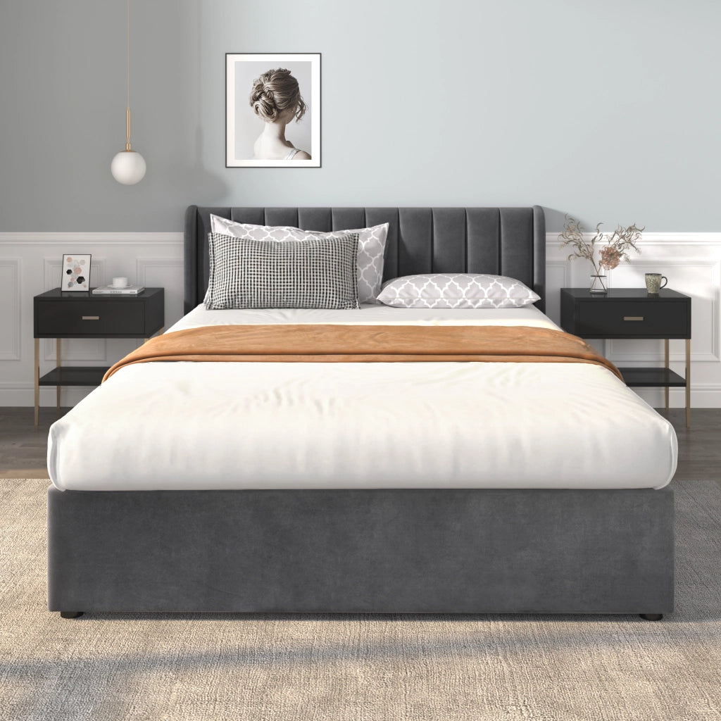 letto imbottito velluto grigio 140 x 200 cm