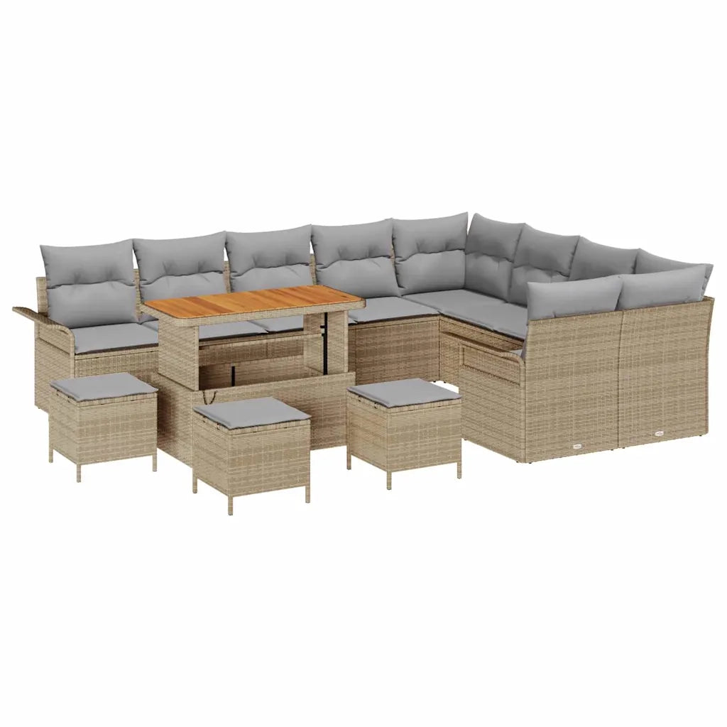 Set Divano da Giardino con cuscino 13 pcs Beige e Grigio Chiaro
