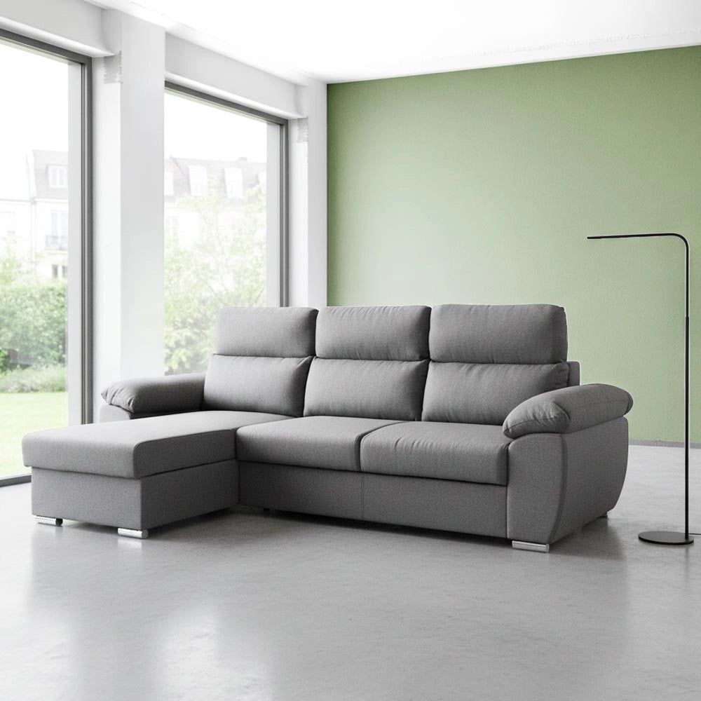 Divano con penisola contenitore grigio ComoII tessuto giulia9713