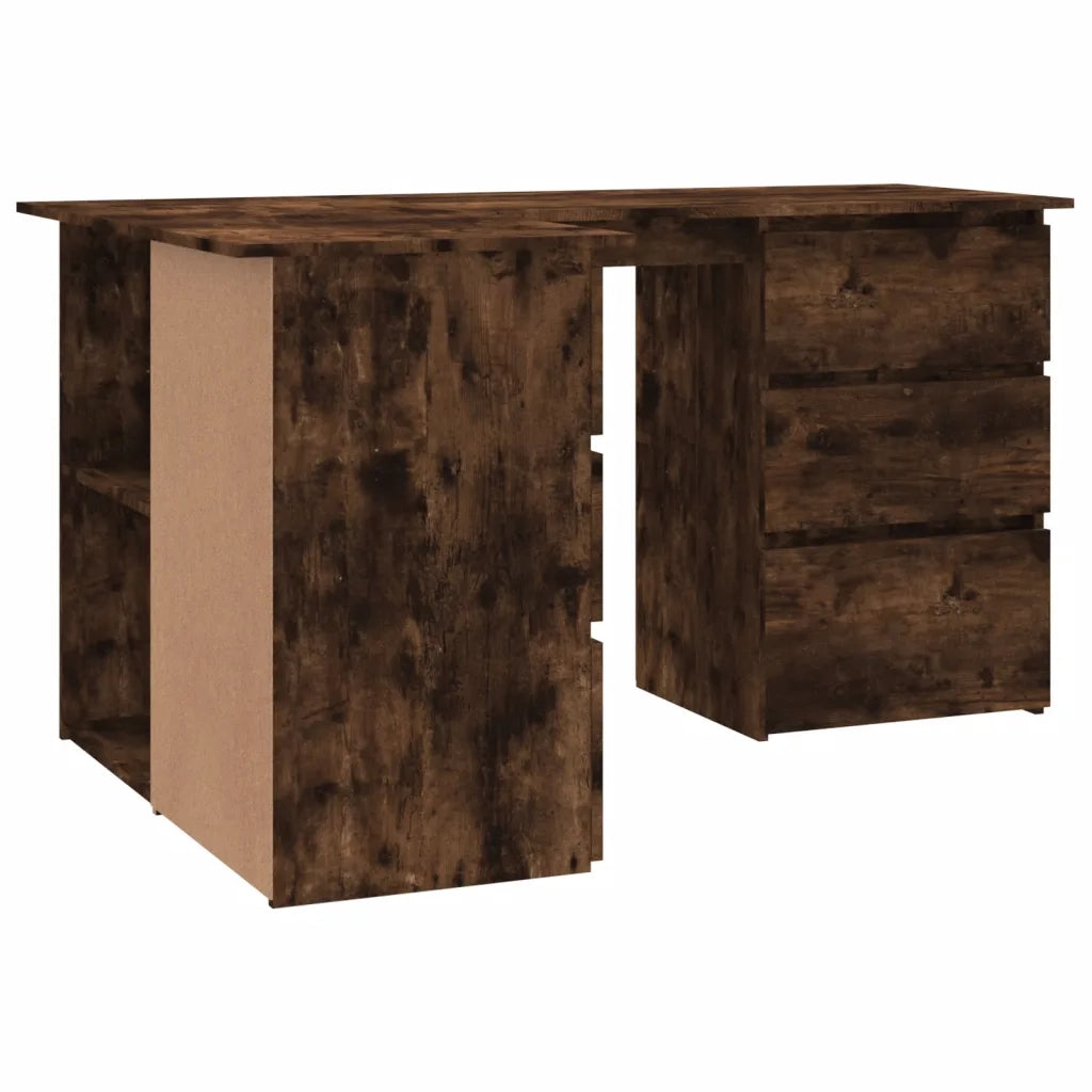 Scrivania | Tavolo da Ufficio ad Angolo Rovere Fumo 145x100x76 cm Legno Multistrato