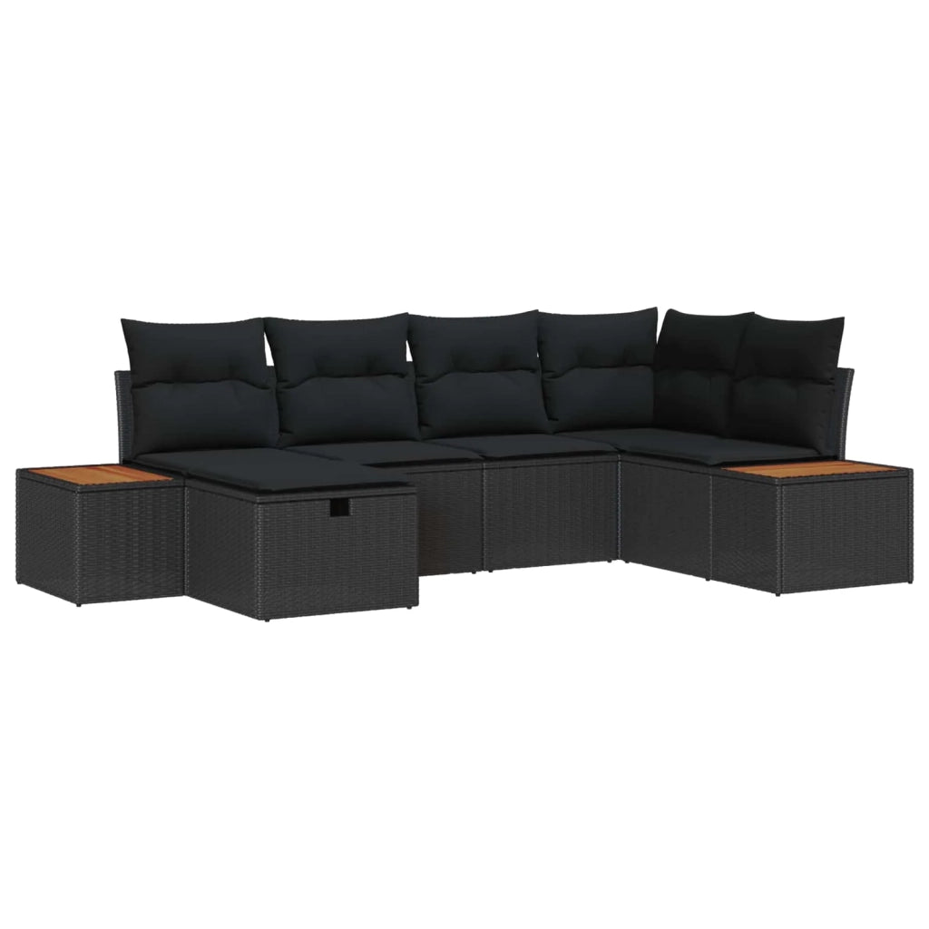 Set Divano da Giardino con cuscino Nero polyrattan