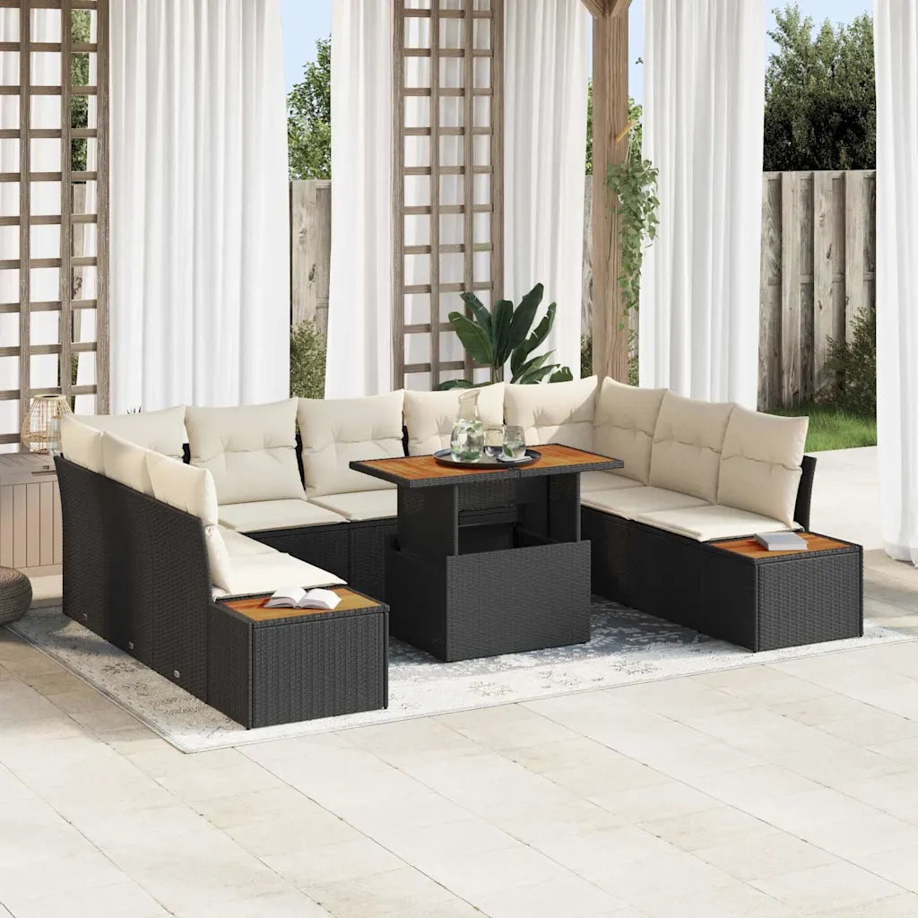 Set da Pranzo per Giardino con cuscino 10 pcs Nero e Beige