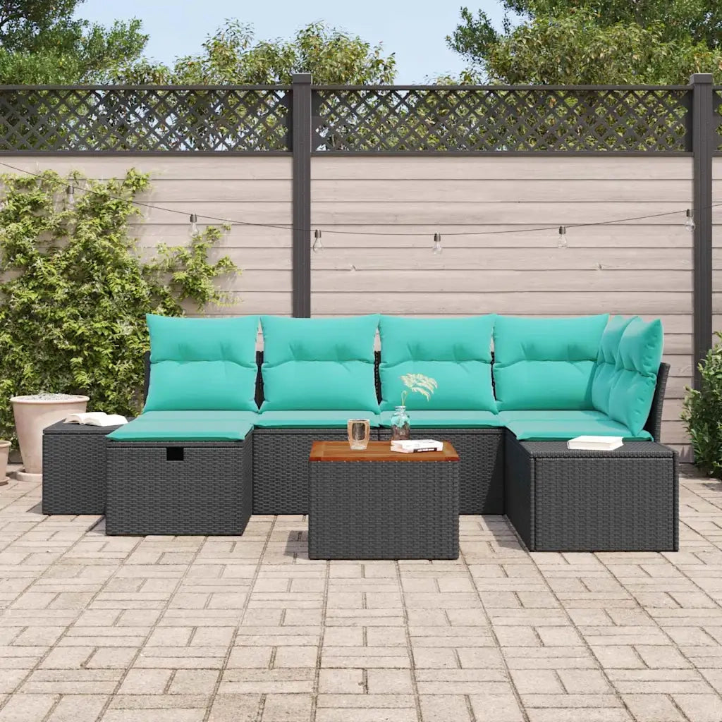 Set Divano da Giardino 7 pz Nero polyrattan 3359599