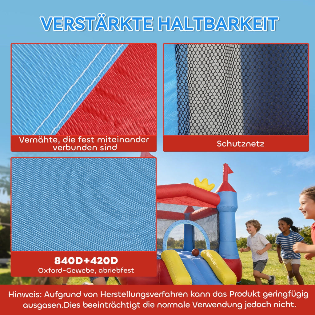 Castello gonfiabile con scivolo, trampolino e piscina ¨C zephmum ¨C 342x255x209 cm blu