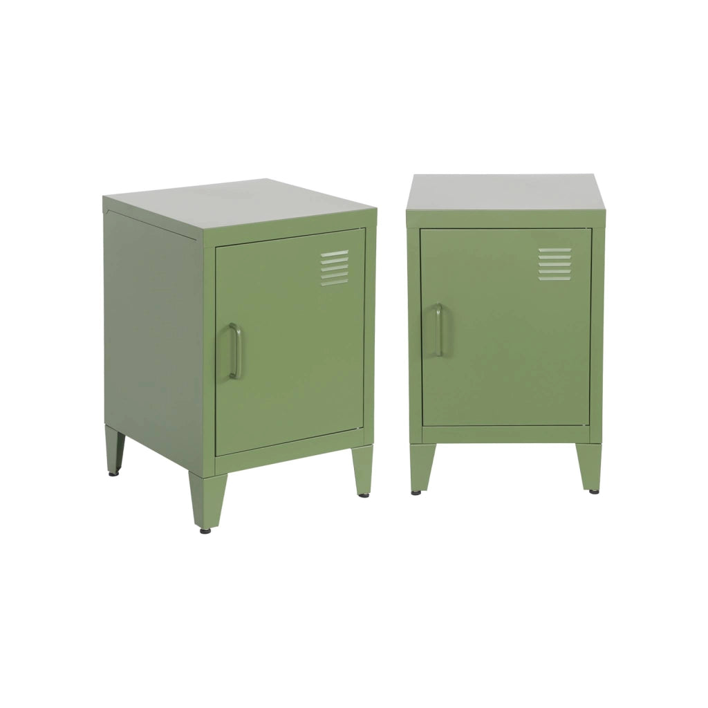 Set 2 comodini industriali, 1 anta, verde kaki