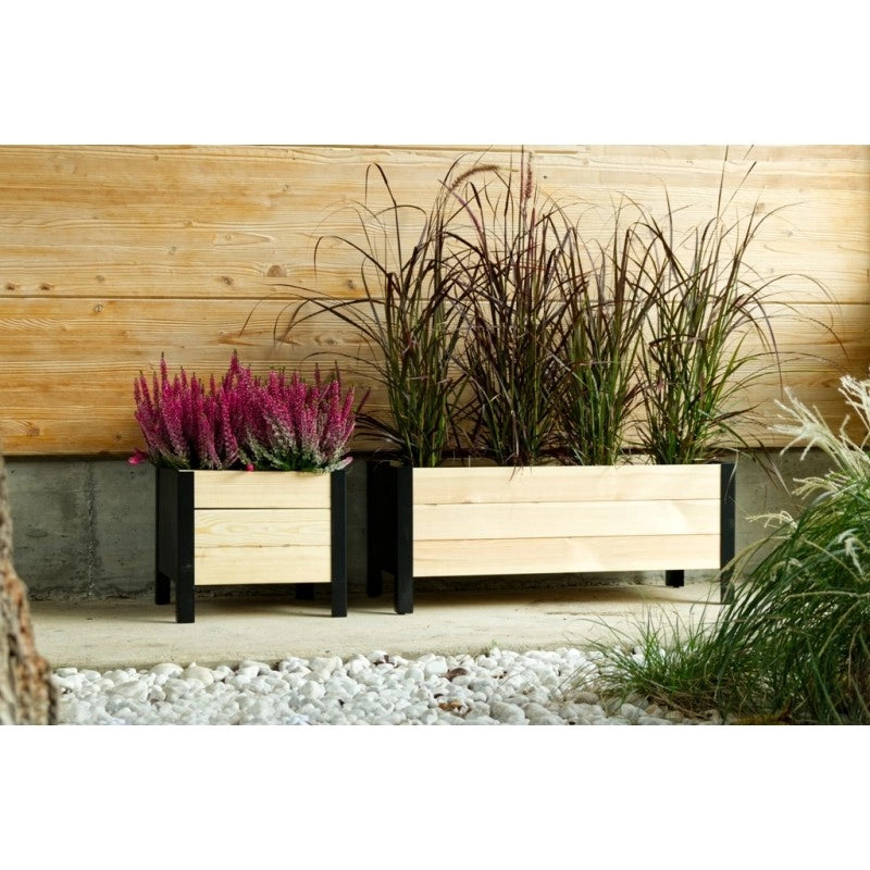 Fioriera rettangolare in legno e metallo 118x36x32 cm con struttura antracite, vaso da esterno per terrazzo e ingresso - Esterni da Vivere