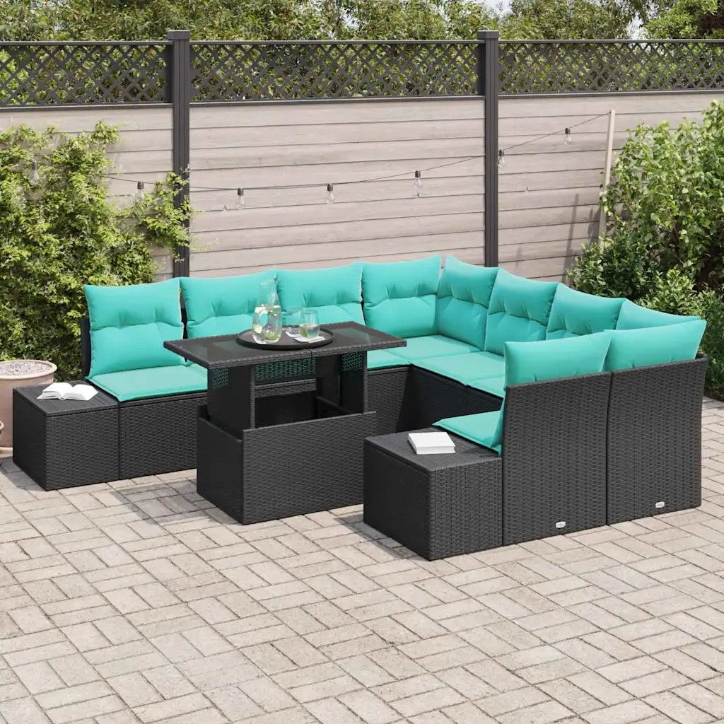 Set Divano da Giardino 9 pz 8-Numero di posti Nero e Blu 3349162