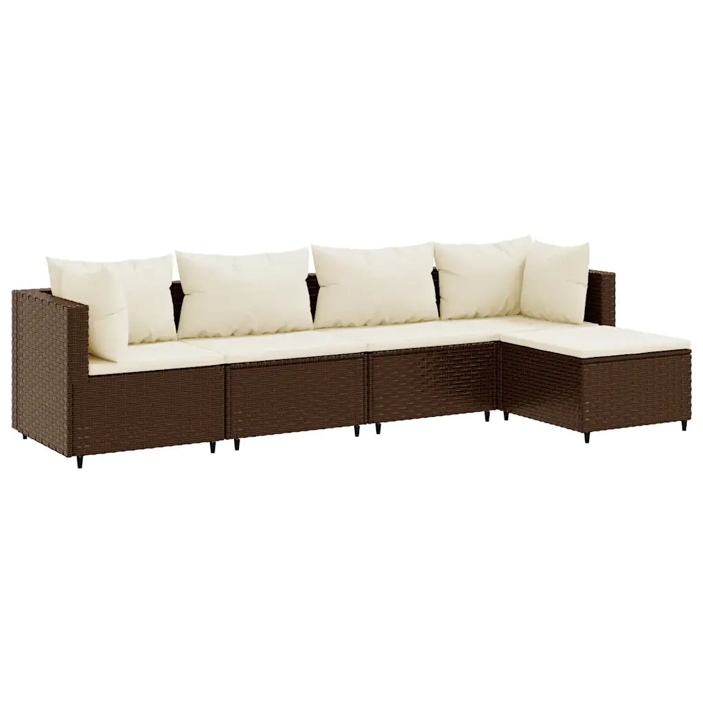 Set Divani da Giardino 5 pz con Cuscini Marrone in Polyrattan 3308057