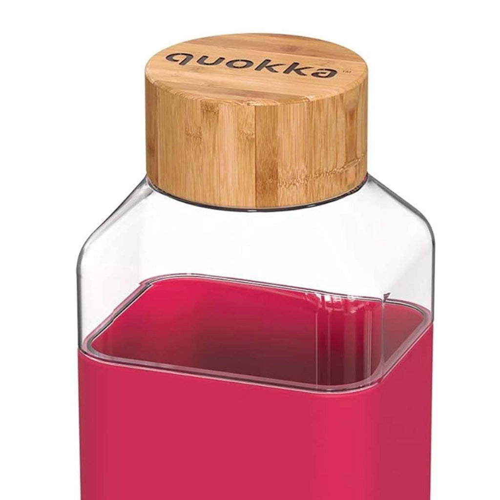 Bottiglia Quadrata 700 ml con Tappo a Vite in Bambù Rosa Quokka