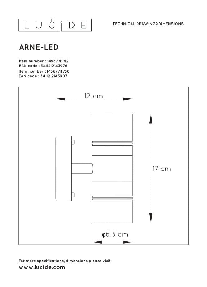 Applique esterna Lucide ARNE-LED nera 2xGU10 IP44 2700K