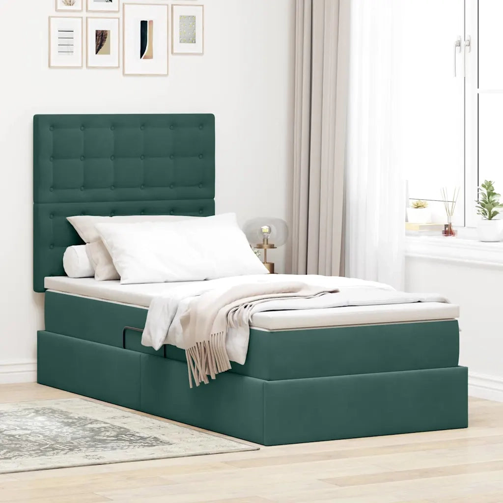 Letto con contenitore e materasso Verde Scuro 90 x 200 cm 3372126
