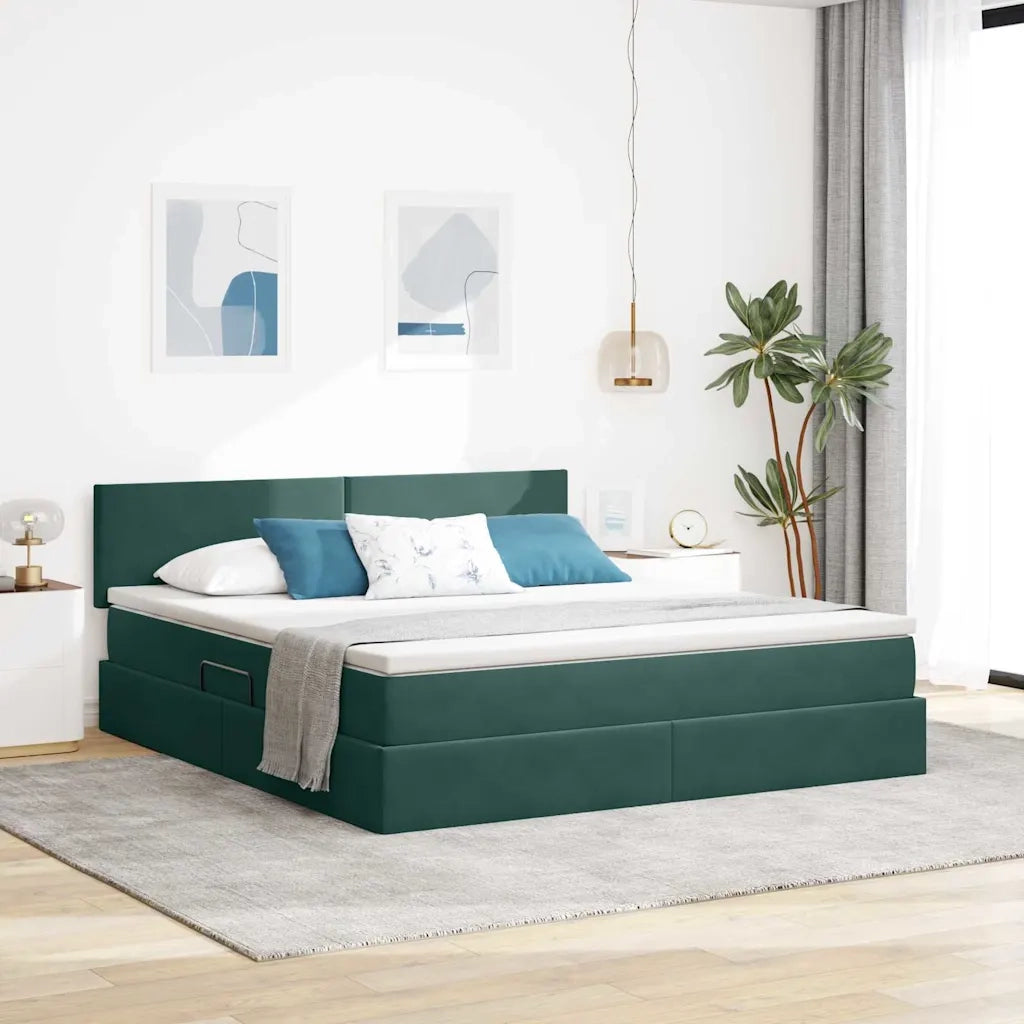 Letto con Contenitore Verde Scuro 160 x 200 cm Velluto