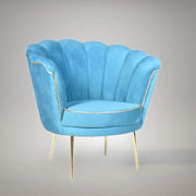 Poltrona Orel in velluto turchese con bordo e piedini oro H76xL70xP70