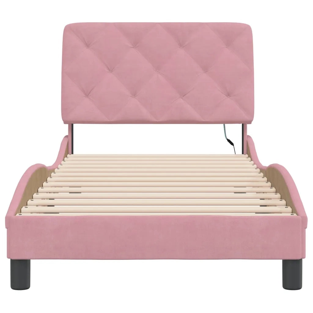 Giroletto con LED senza Materasso Rosa 90x200 cm in Velluto