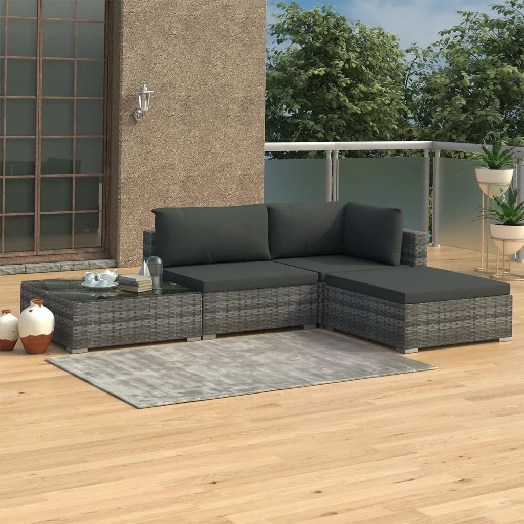 Set Divani da Giardino 4 pz con Cuscini in Polyrattan Grigio 46779