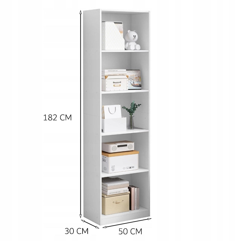 Libreria alta bianca con ripiani, moderna, stile loft, 182 cm