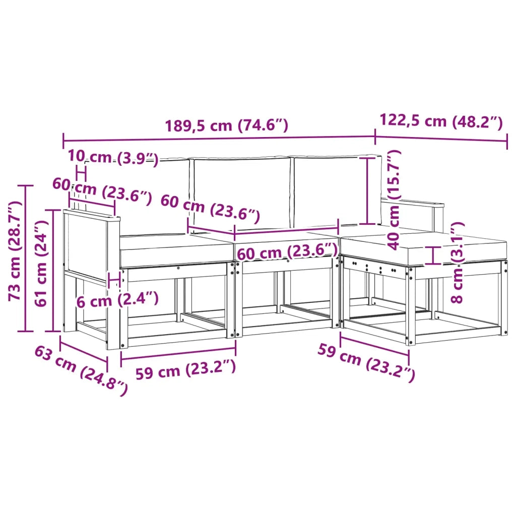 Set di divani da esterno 4 pz Naturale e Antracite 3385103