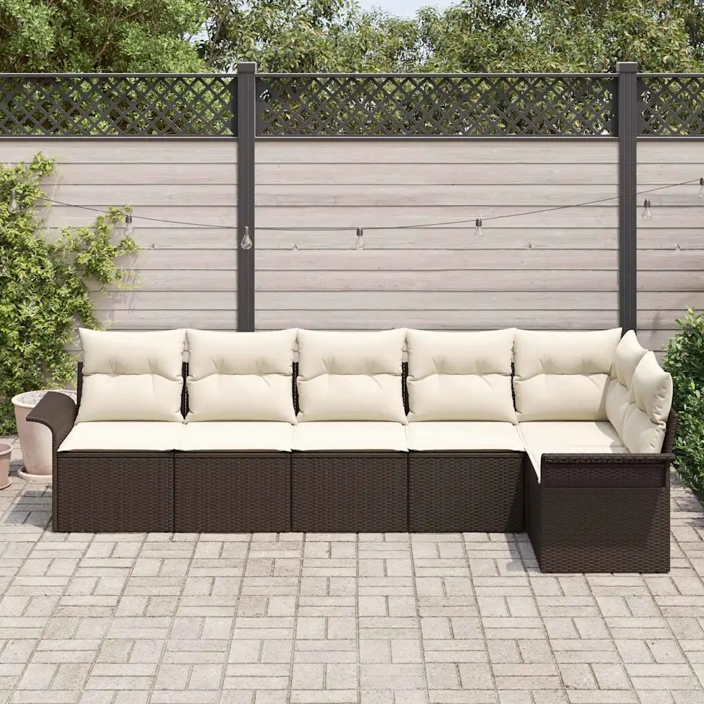 Set Divano da Giardino con cuscino 6 pcs Marrone polyrattan 3345378