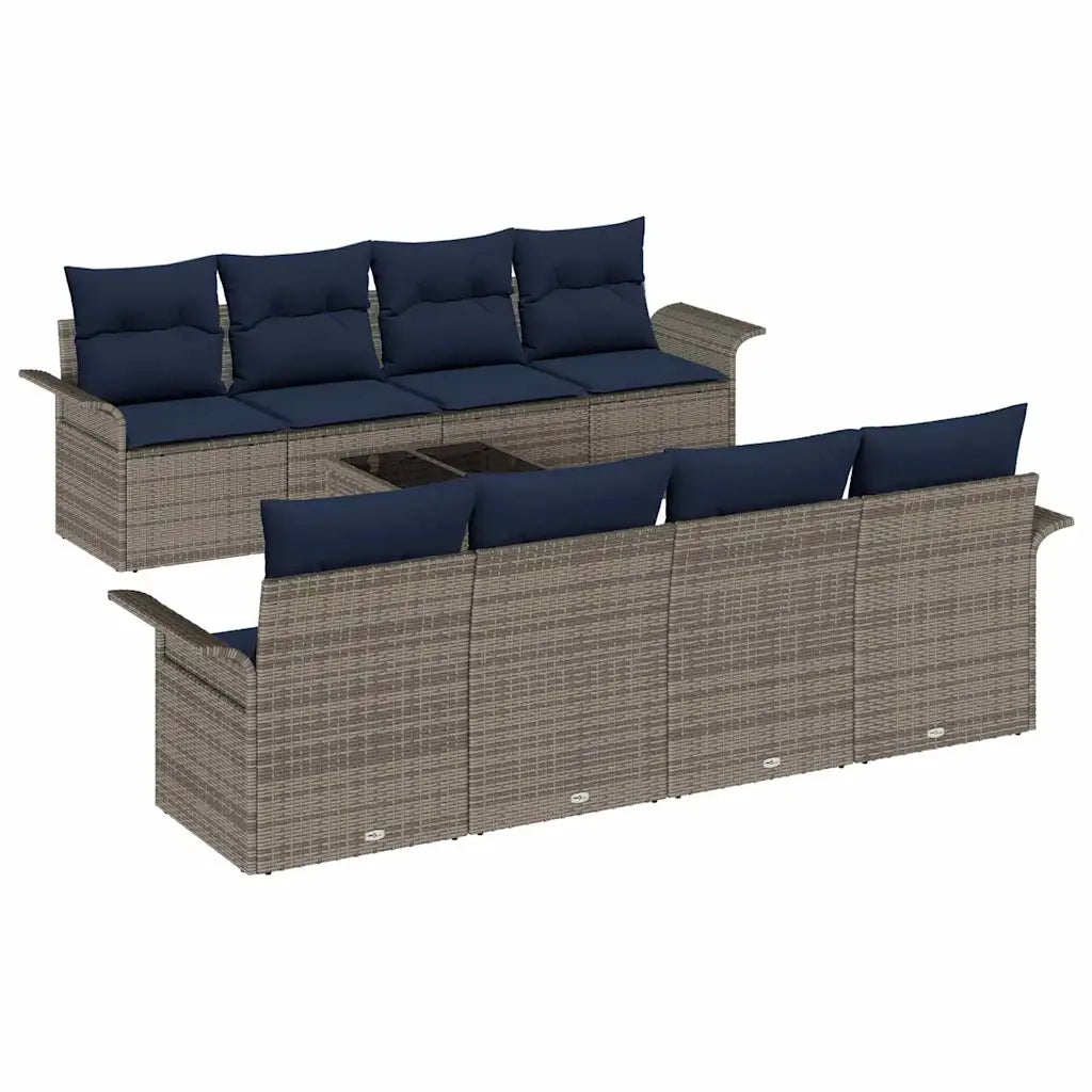 Set Divano da Giardino 9 pcs Grigio e Blu Navy polyrattan 3353964