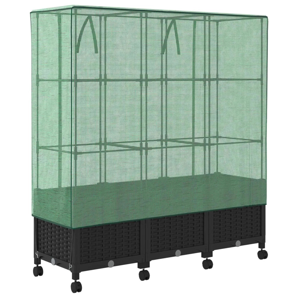 Vaso da Giardino con Copertura per Serra e Ruote 3 pz Nero PP 3423067